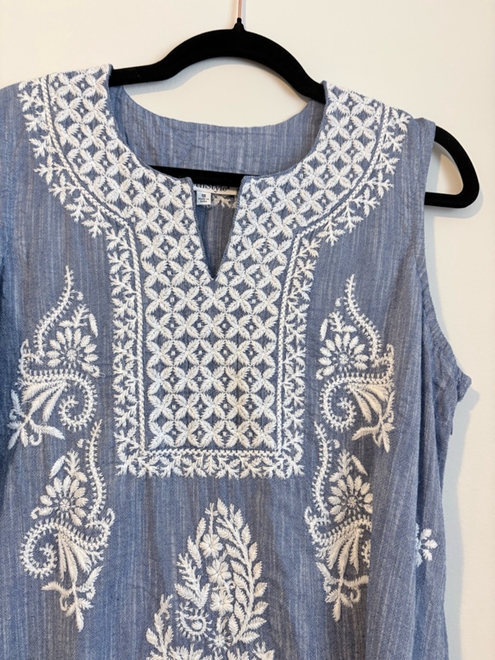 NorthStyle Blue Embroidered Cotton Sleeveless Tunic Dress Size 18 Boho - Picture 2 of 11